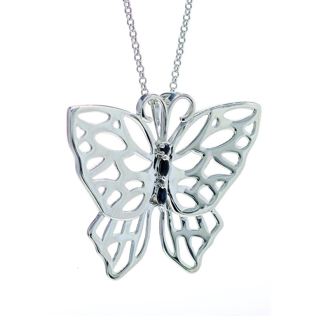 Sapphire Statement Butterfly Necklace Natural Blue Gemstone Boxed