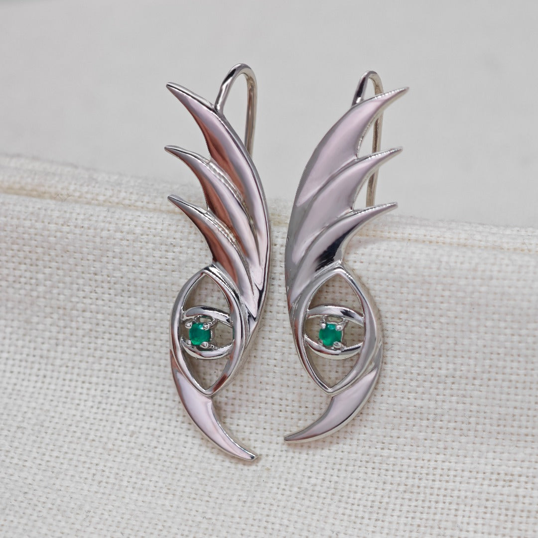 Evil Eye Dangle Earrings Sterling Silver Natural Dyed Green Onyx