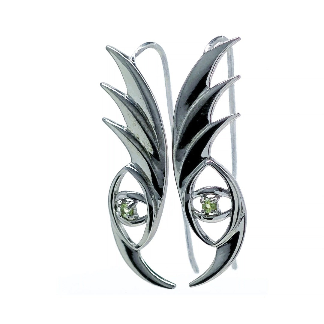 Evil Eye Dangle Earrings Sterling Silver Natural Green Peridot Gemstone