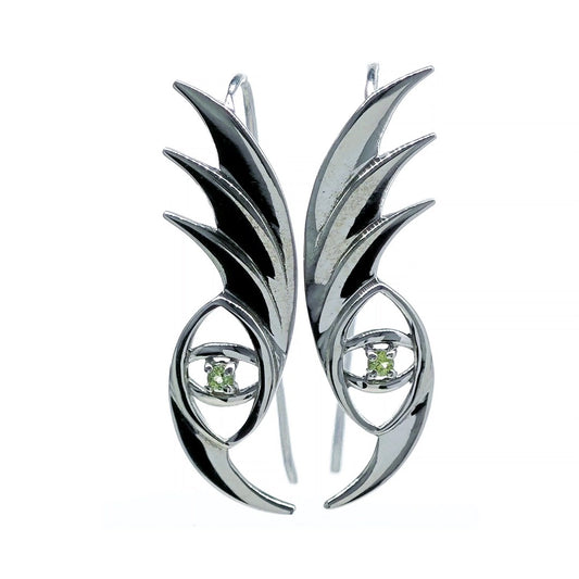 Evil Eye Dangle Earrings Sterling Silver Natural Green Peridot Gemstone