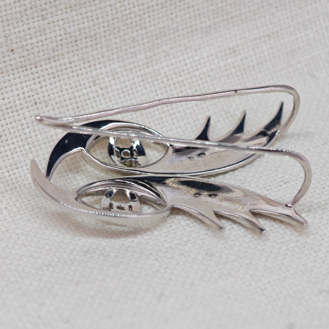 Evil Eye Dangle Earrings Sterling Silver Natural Green Peridot Gemstone