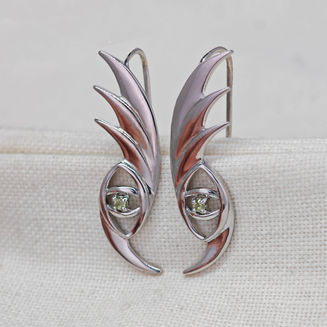 Evil Eye Dangle Earrings Sterling Silver Natural Green Peridot Gemstone