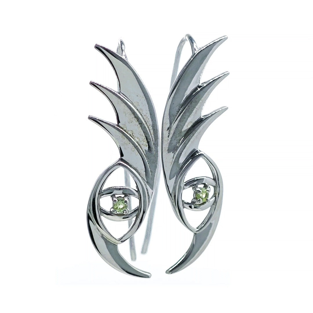 Evil Eye Dangle Earrings Sterling Silver Natural Green Peridot Gemstone