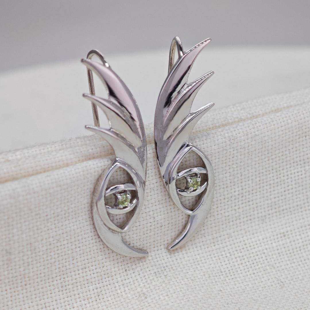 Evil Eye Dangle Earrings Sterling Silver Natural Green Peridot Gemstone