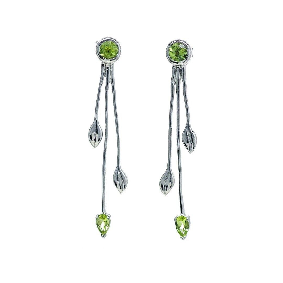 peridot dangle earrings leaf motif natural green gemstones butterfly designed in the UK