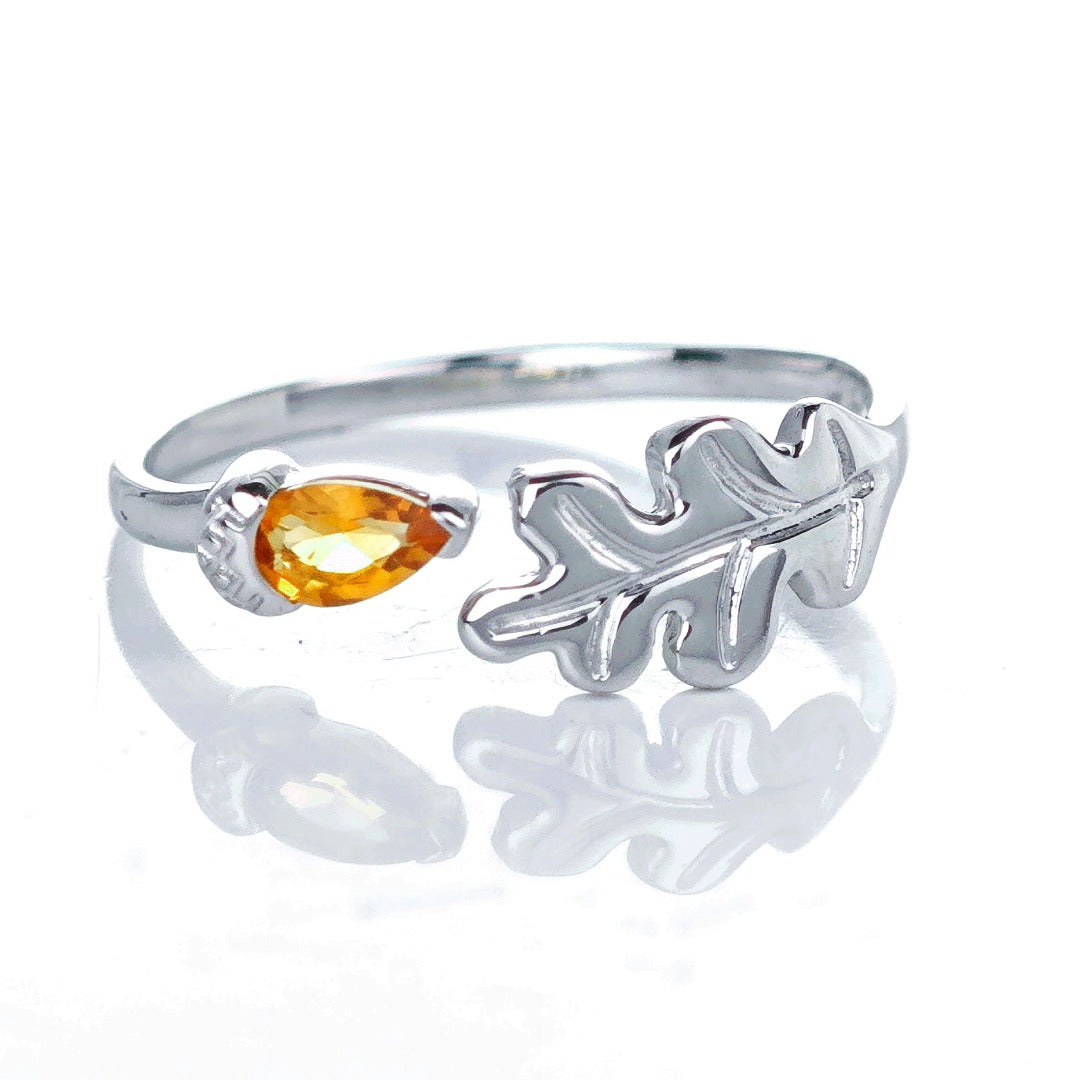 Citrine Oak Leaf Ring in Sterling Silver