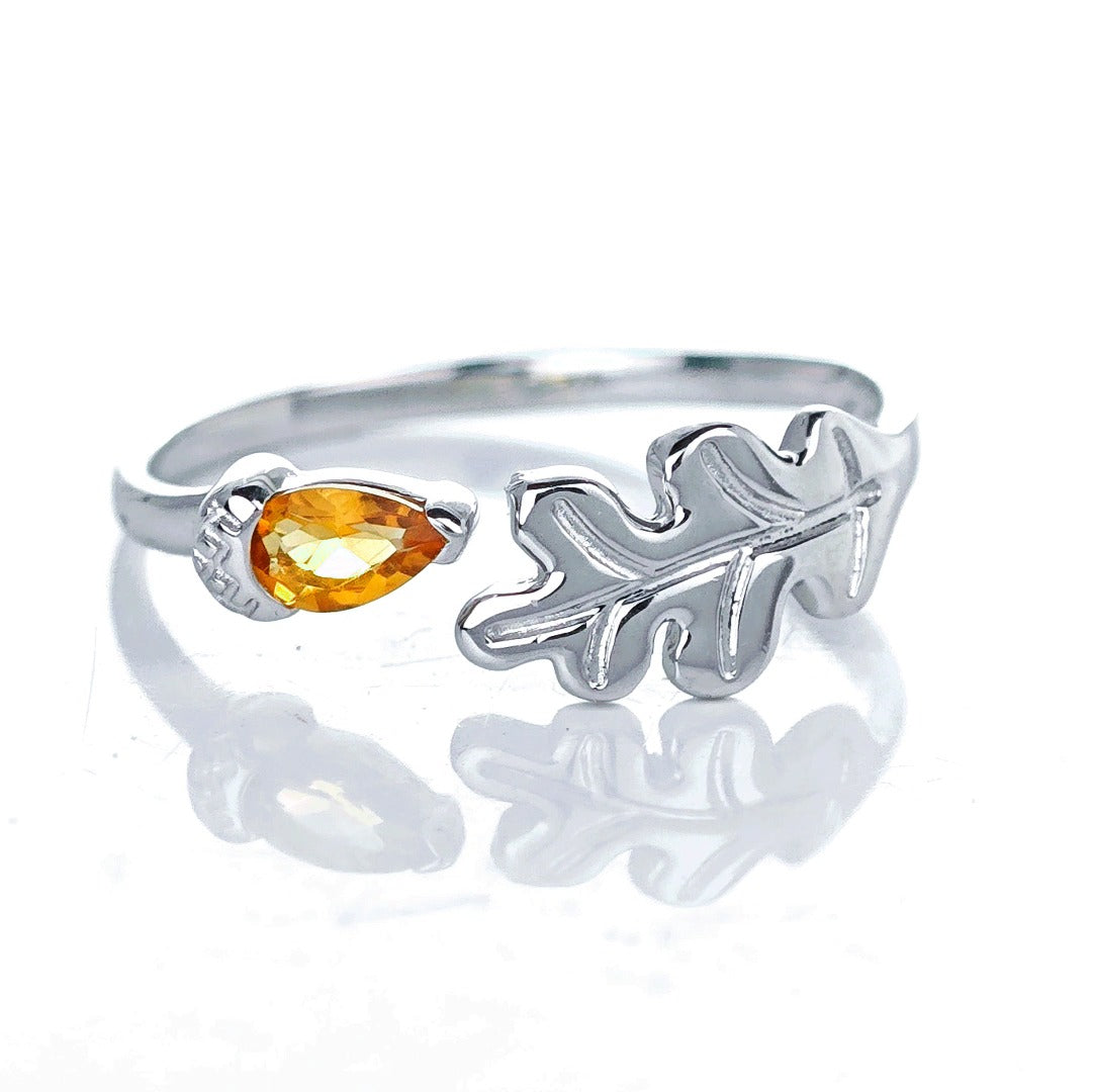 citrine ring oak leaf adjustable designed in the UK