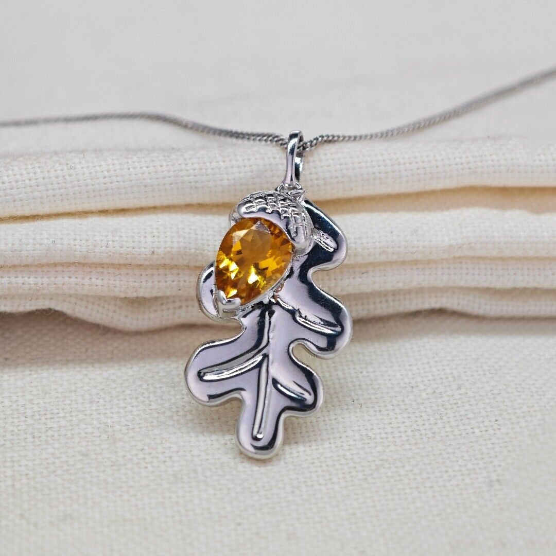 Citrine Oak Leaf Necklace in Sterling Silver