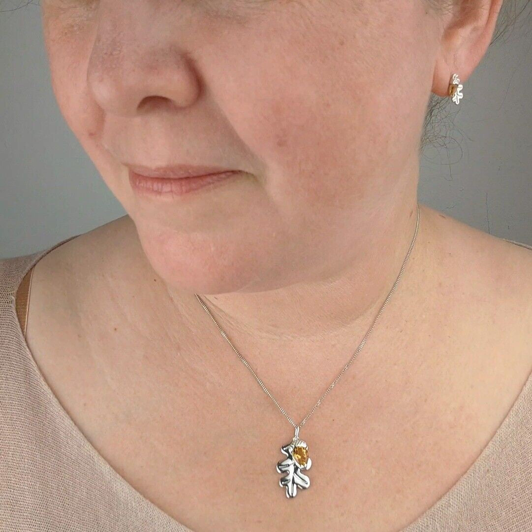 Citrine Oak Leaf Necklace in Sterling Silver