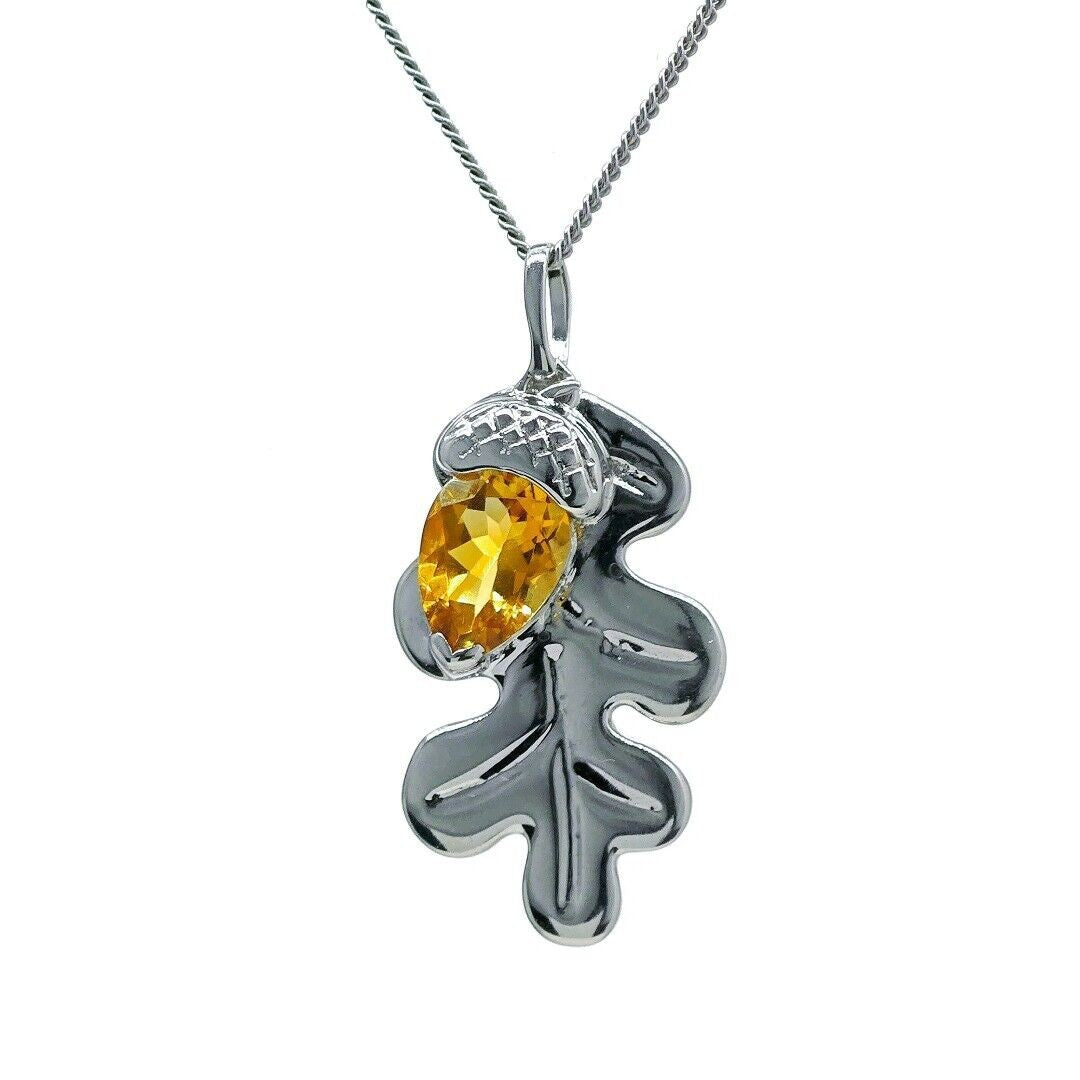 Citrine Oak Leaf Necklace in Sterling Silver