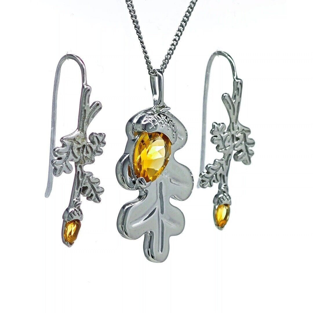 Oak Leaf Acorn Necklace Dangle Earring Set