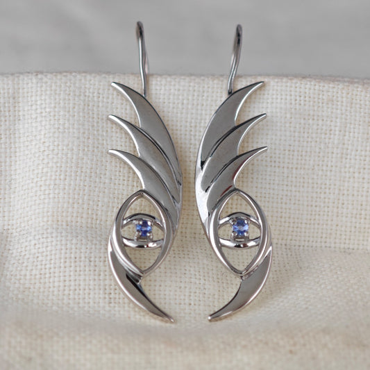 Tanzanite Dangle Earrings Sterling Silver Natural Blue Gemstones