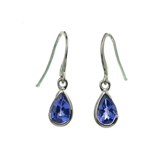 9ct Tanzanite Dangle Earrings White Gold Natural Blue Pear Gemstones Boxed Gift