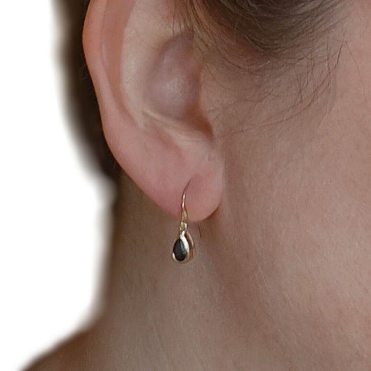 9ct Yellow Gold Sapphire Earrings Natural Inky Blue Gemstone Dangle Handmade