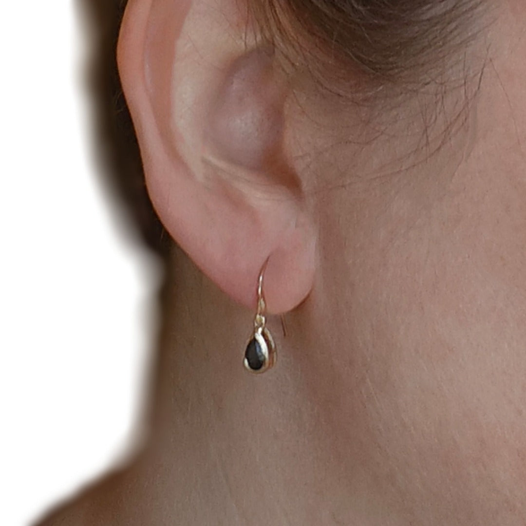 9ct Yellow Gold Sapphire Earrings Natural Inky Blue Gemstone Dangle Handmade