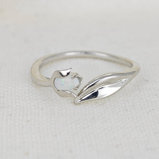 Opal Ring Sterling Silver Adjustable J-T Tulip Flower Natural Gemstone