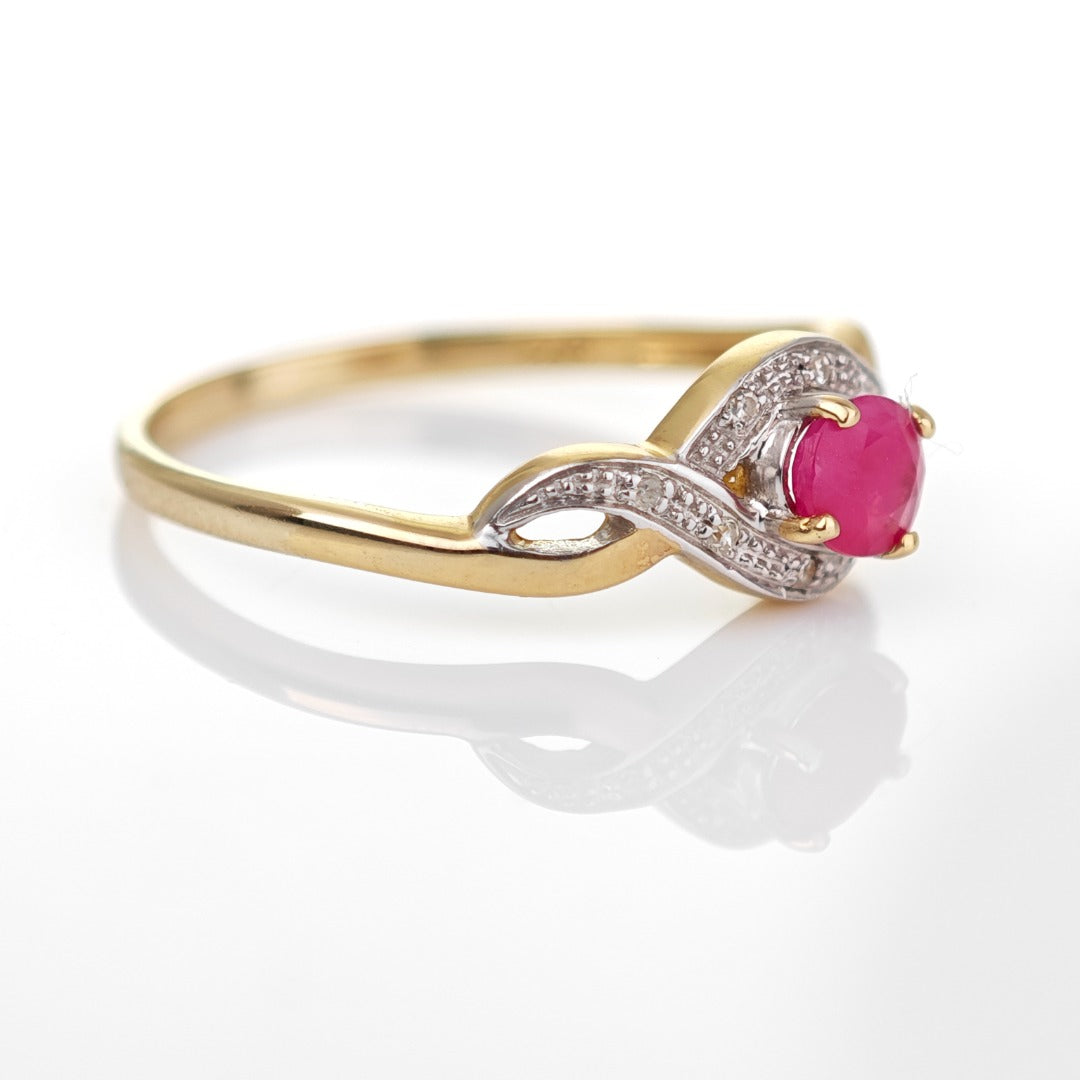 9ct Ruby Ring Size P.5 Diamond Yellow Gold 0.45ct Red Oval Gemstone
