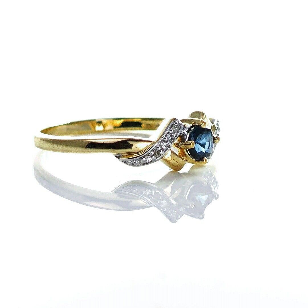 9ct Sapphire Ring Size O.5 Diamond Yellow Gold 0.33ct Blue Round Gemstone