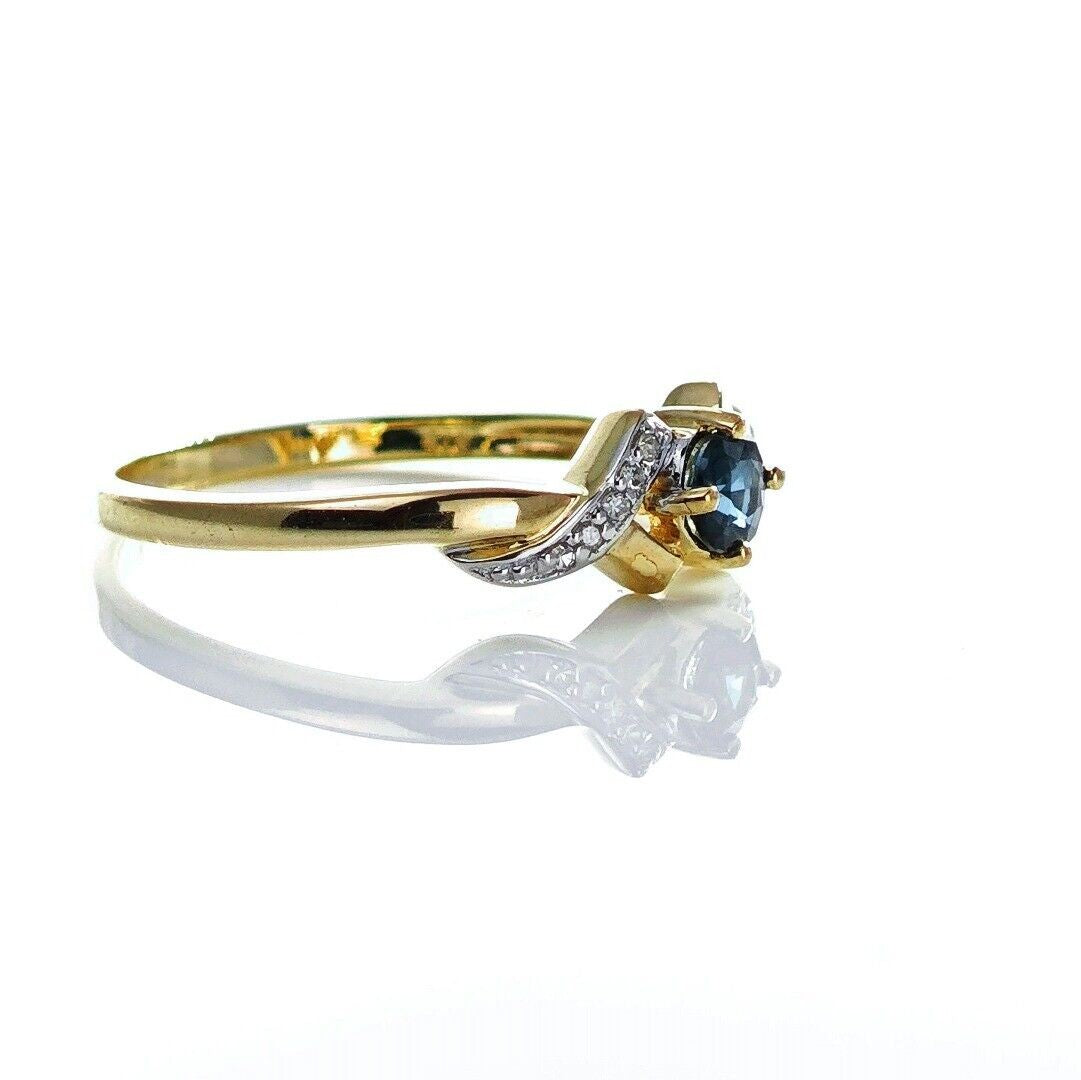 9ct Sapphire Ring Size O.5 Diamond Yellow Gold 0.33ct Blue Round Gemstone