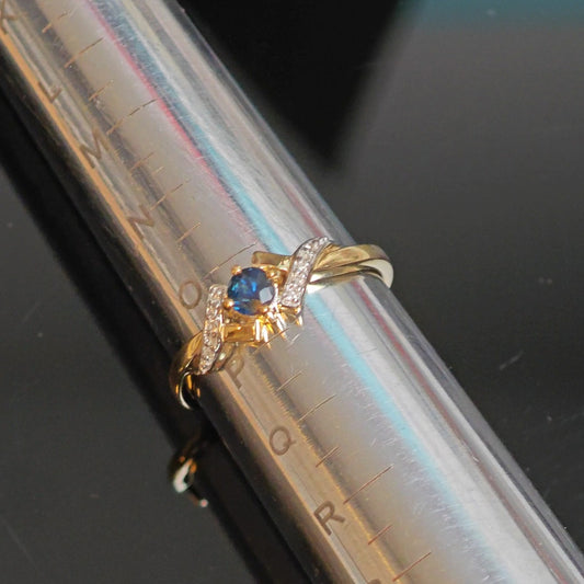 9ct Sapphire Ring Size O.5 Diamond Yellow Gold 0.33ct Blue Round Gemstone