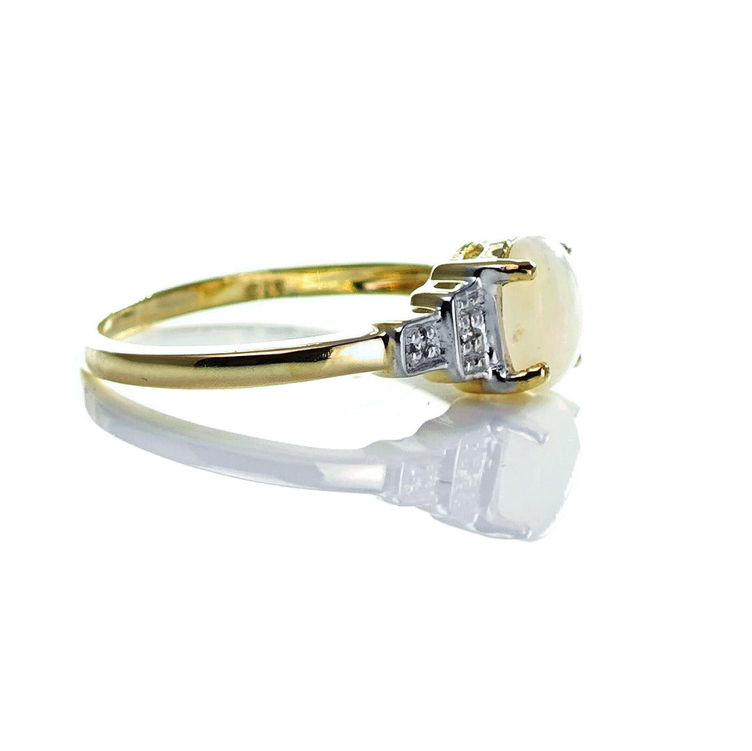 9ct Opal Ring Size M.5 Diamond Yellow Gold 0.33ct White Oval Gemstone