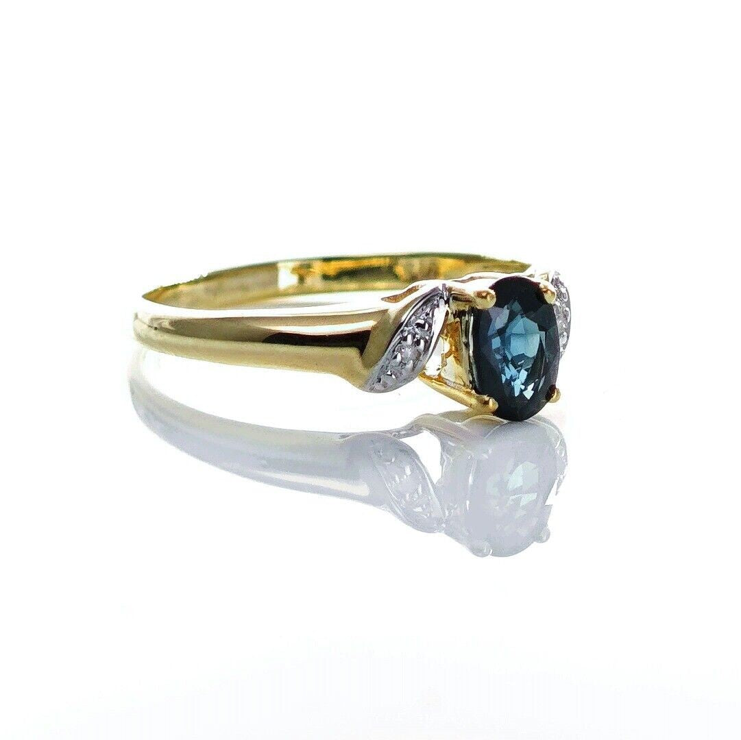 9ct Sapphire Ring Size M.5 Diamond Yellow Gold 0.58ct Blue Oval Gemstone