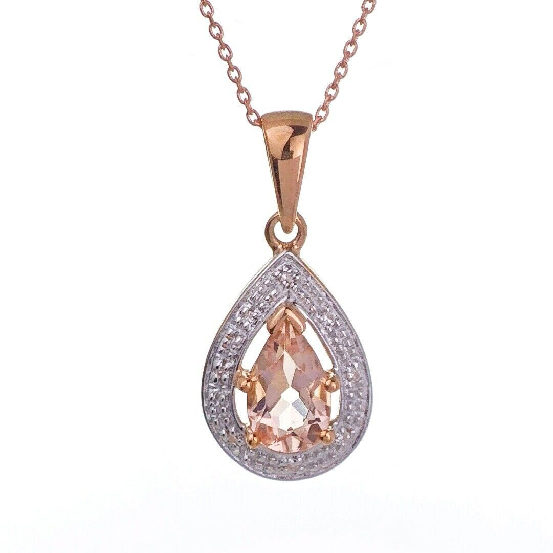 9ct Morganite Necklace Rose Gold 0.78ct Pink Pear Natural Gemstone