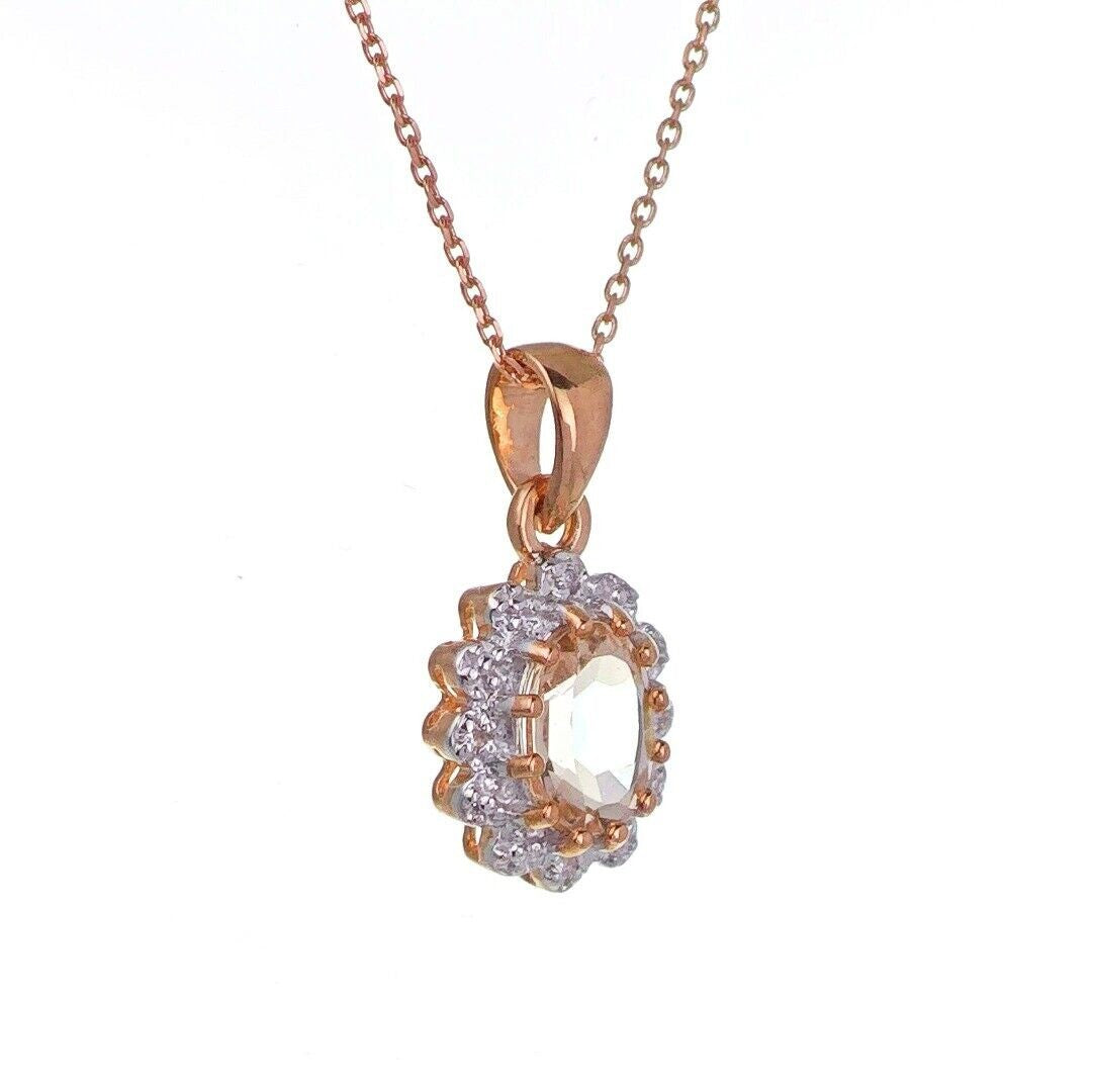 9ct Morganite Necklace Diamonds Rose Gold 0.4ct Pink Oval Natural Gemstone