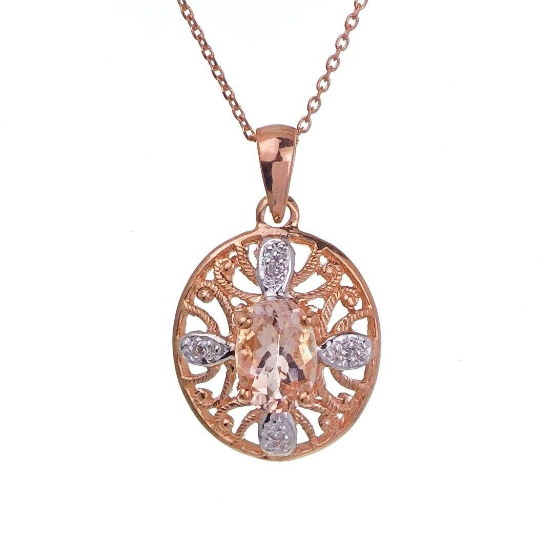 9ct Morganite Necklace Rose Gold 0.65ct Pink Oval Natural Gemstone