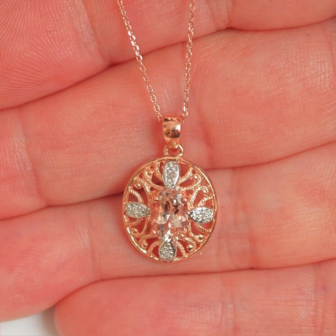 9ct Morganite Necklace Rose Gold 0.65ct Pink Oval Natural Gemstone