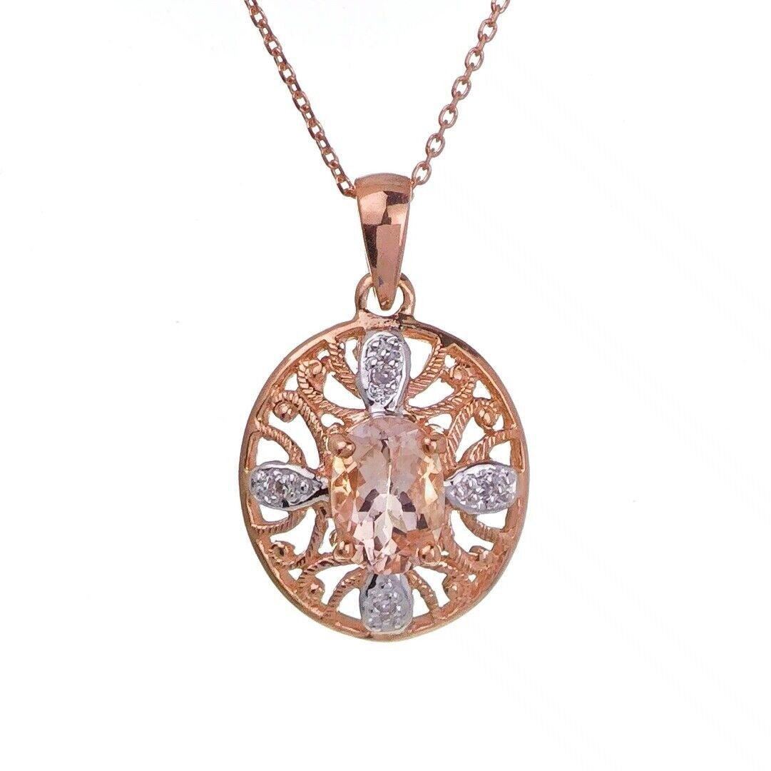 9ct Morganite Necklace Rose Gold 0.65ct Pink Oval Natural Gemstone