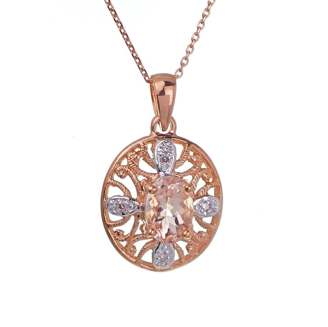 9ct Morganite Necklace Rose Gold 0.65ct Pink Oval Natural Gemstone