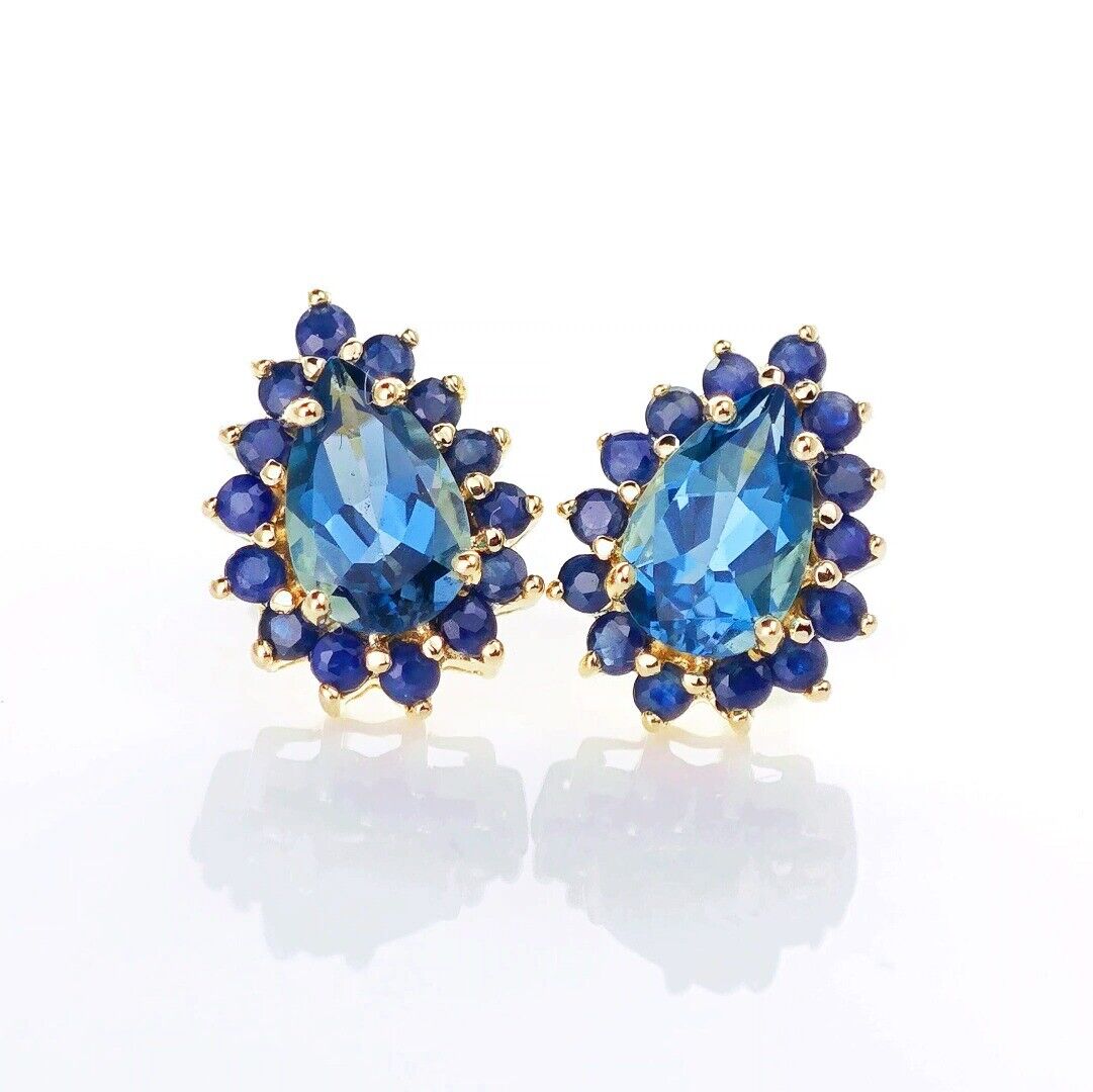 9ct London BT SapphireEarrings Gold Studs Natural Gemstones 2.90ct
