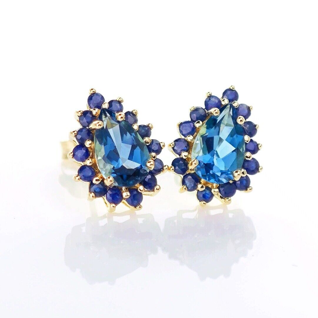 9ct London BT SapphireEarrings Gold Studs Natural Gemstones 2.90ct