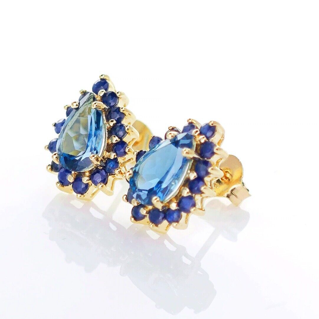 9ct London BT SapphireEarrings Gold Studs Natural Gemstones 2.90ct