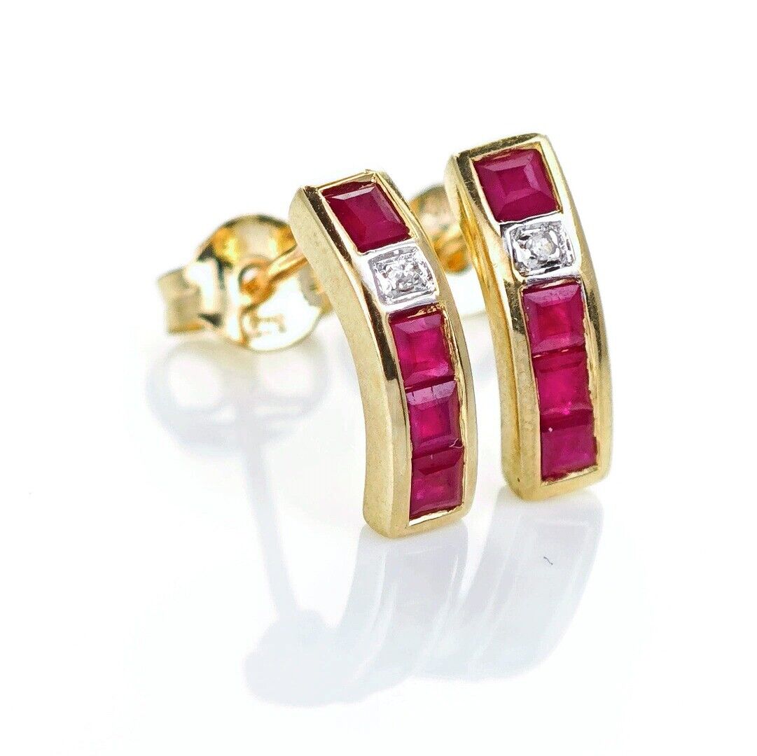 9ct Ruby Diamond Earrings Gold Studs Natural Gemstones 0.46ct