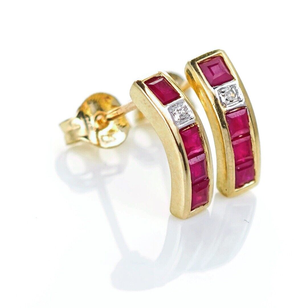 9ct Ruby Diamond Earrings Gold Studs Natural Gemstones 0.46ct