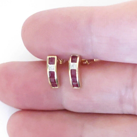 9ct Ruby Diamond Earrings Gold Studs Natural Gemstones 0.46ct