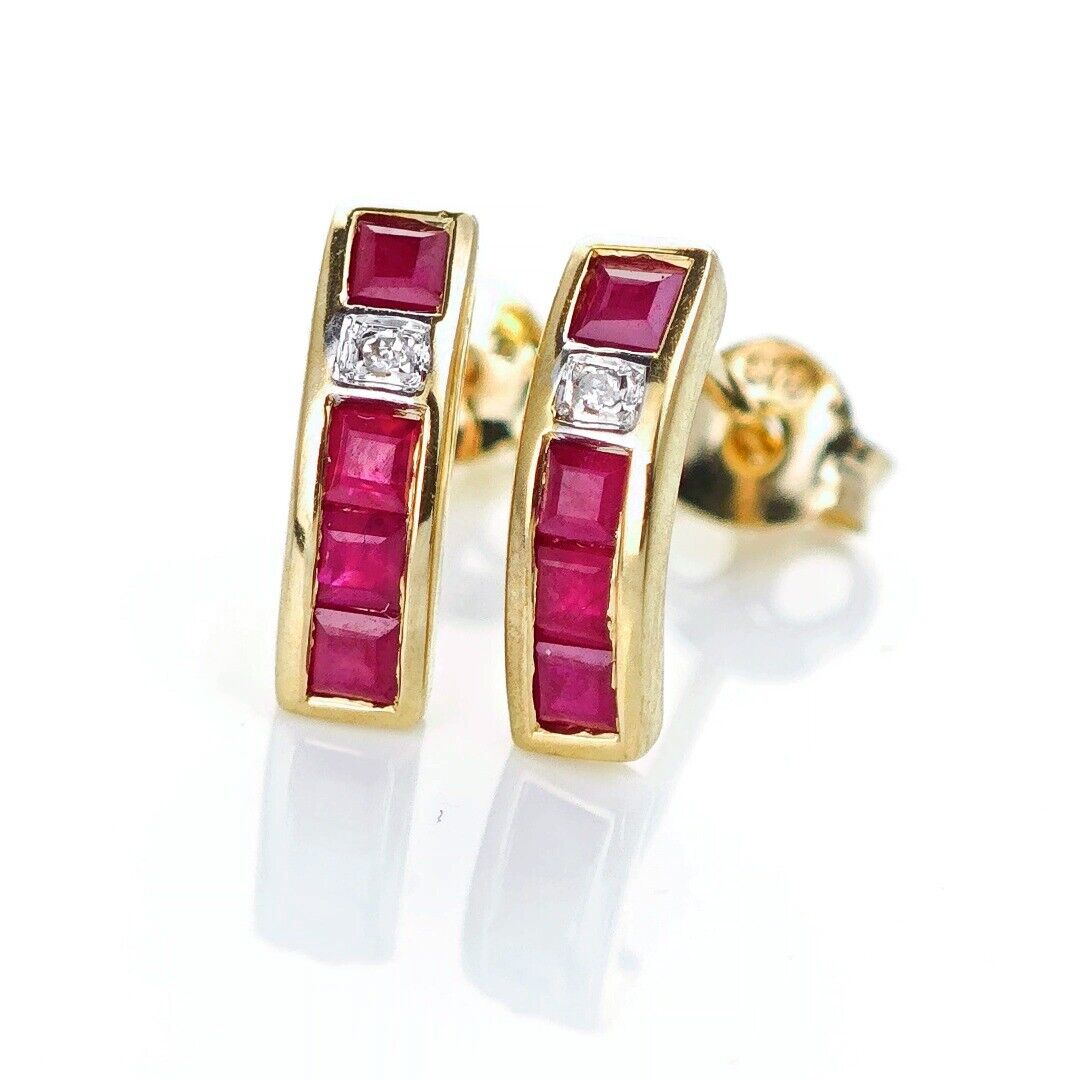 9ct Ruby Diamond Earrings Gold Studs Natural Gemstones 0.46ct