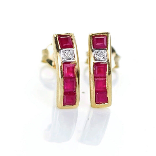 9ct Ruby Diamond Earrings Gold Studs Natural Gemstones 0.46ct