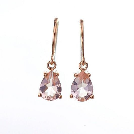9ct Morganite Dangle Earrings Rose Gold Natural Pink Gemstones 1.27ct