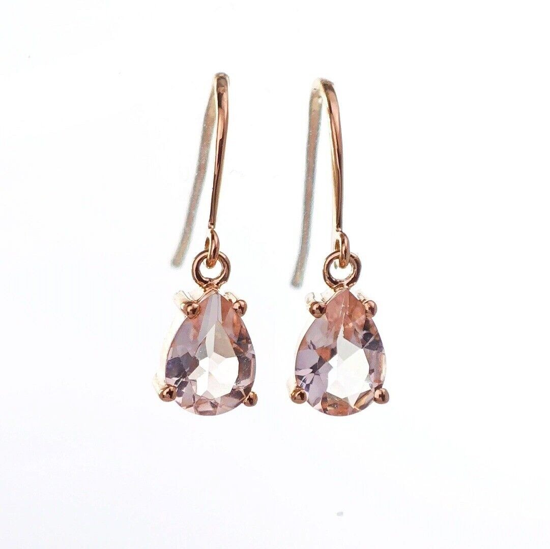 9ct Morganite Dangle Earrings Rose Gold Natural Pink Gemstones 1.27ct