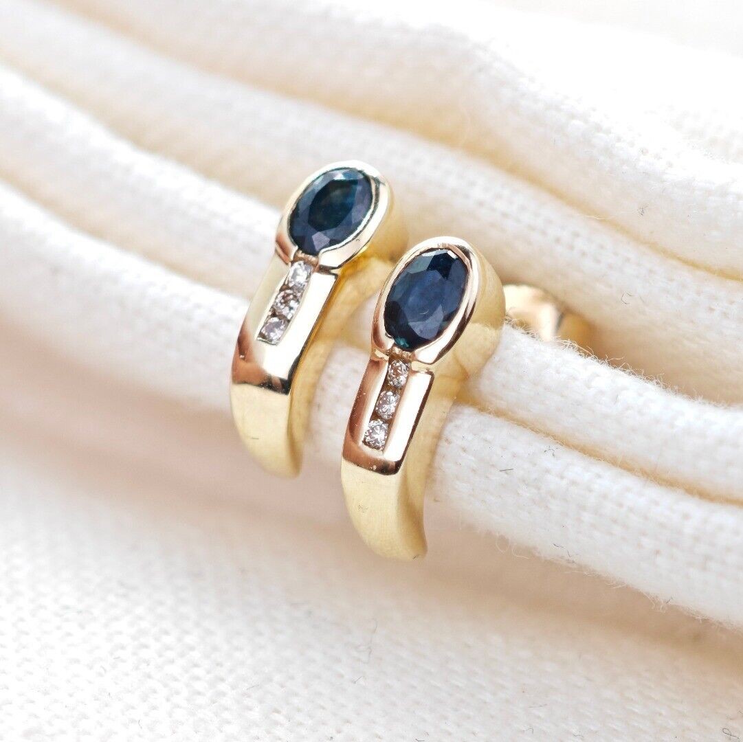 9ct Sapphire  Diamond Earrings Gold Studs Natural Blue Gemstones 0.44ct Boxed Gift