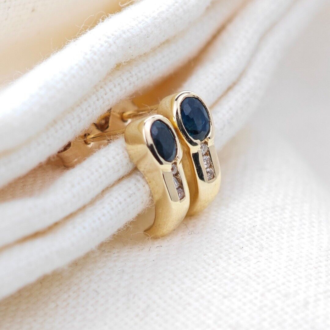 9ct Sapphire  Diamond Earrings Gold Studs Natural Blue Gemstones 0.44ct Boxed Gift