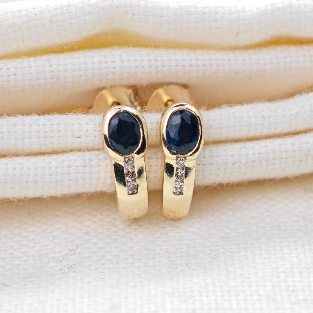 9ct Sapphire  Diamond Earrings Gold Studs Natural Blue Gemstones 0.44ct Boxed Gift