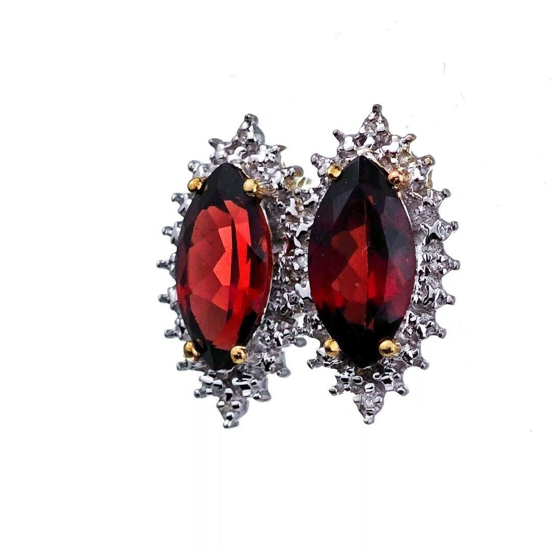 9ct Garnet Diamond Earrings Diamond Gold Studs Natural Gemstones 5.8ct