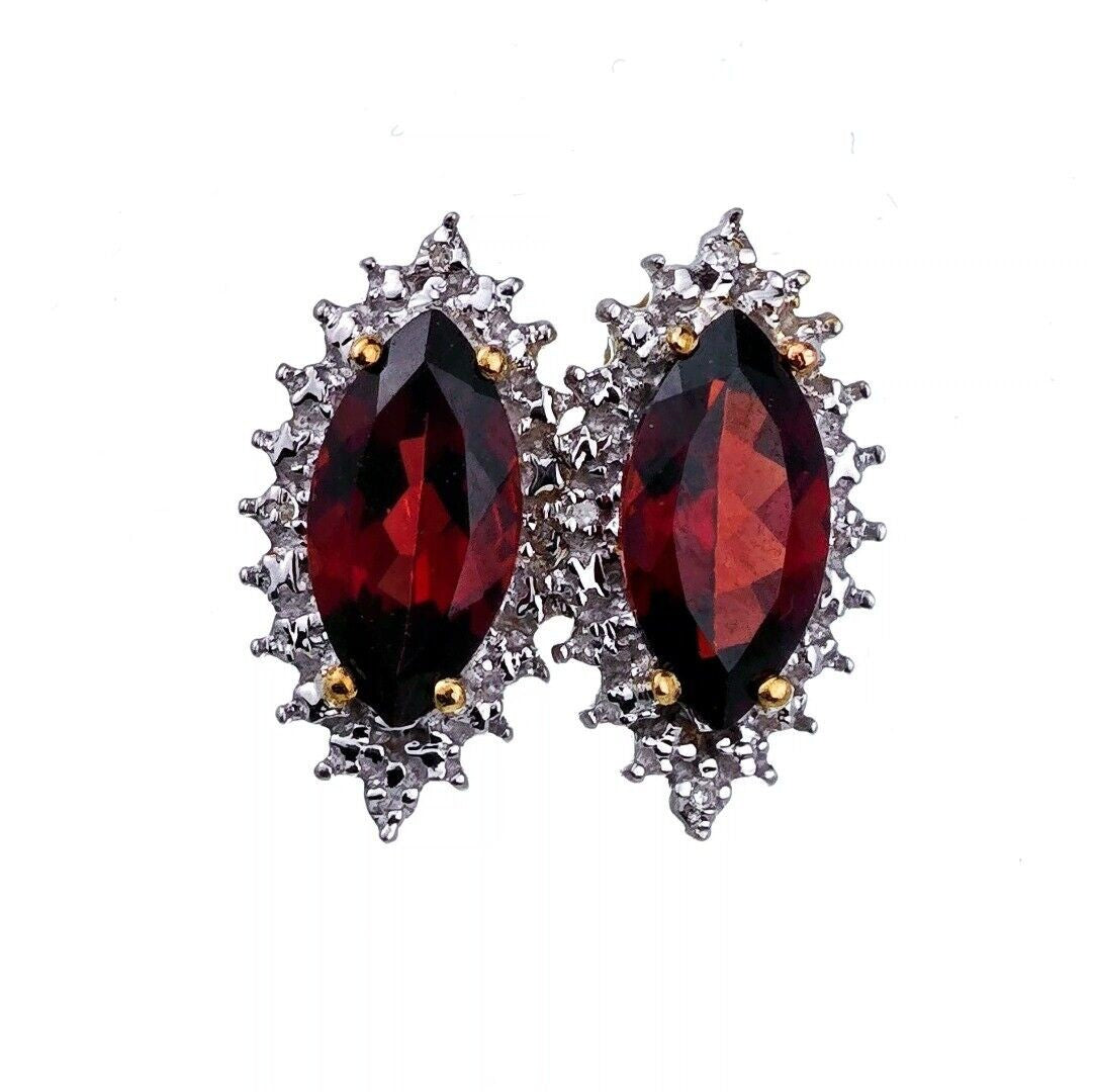 9ct Garnet Diamond Earrings Diamond Gold Studs Natural Gemstones 5.8ct