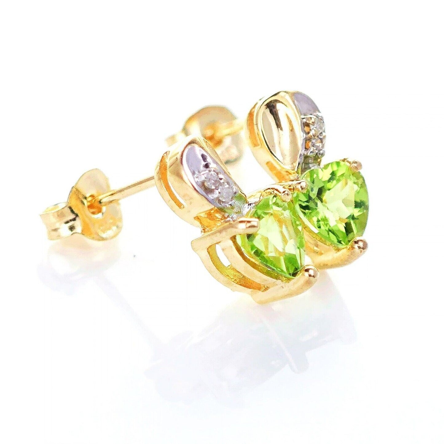 9ct Peridot  Diamond Earrings Gold Studs Natural Green Gemstones 1ct