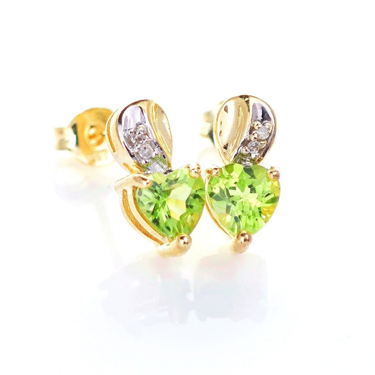 9ct Peridot  Diamond Earrings Gold Studs Natural Green Gemstones 1ct