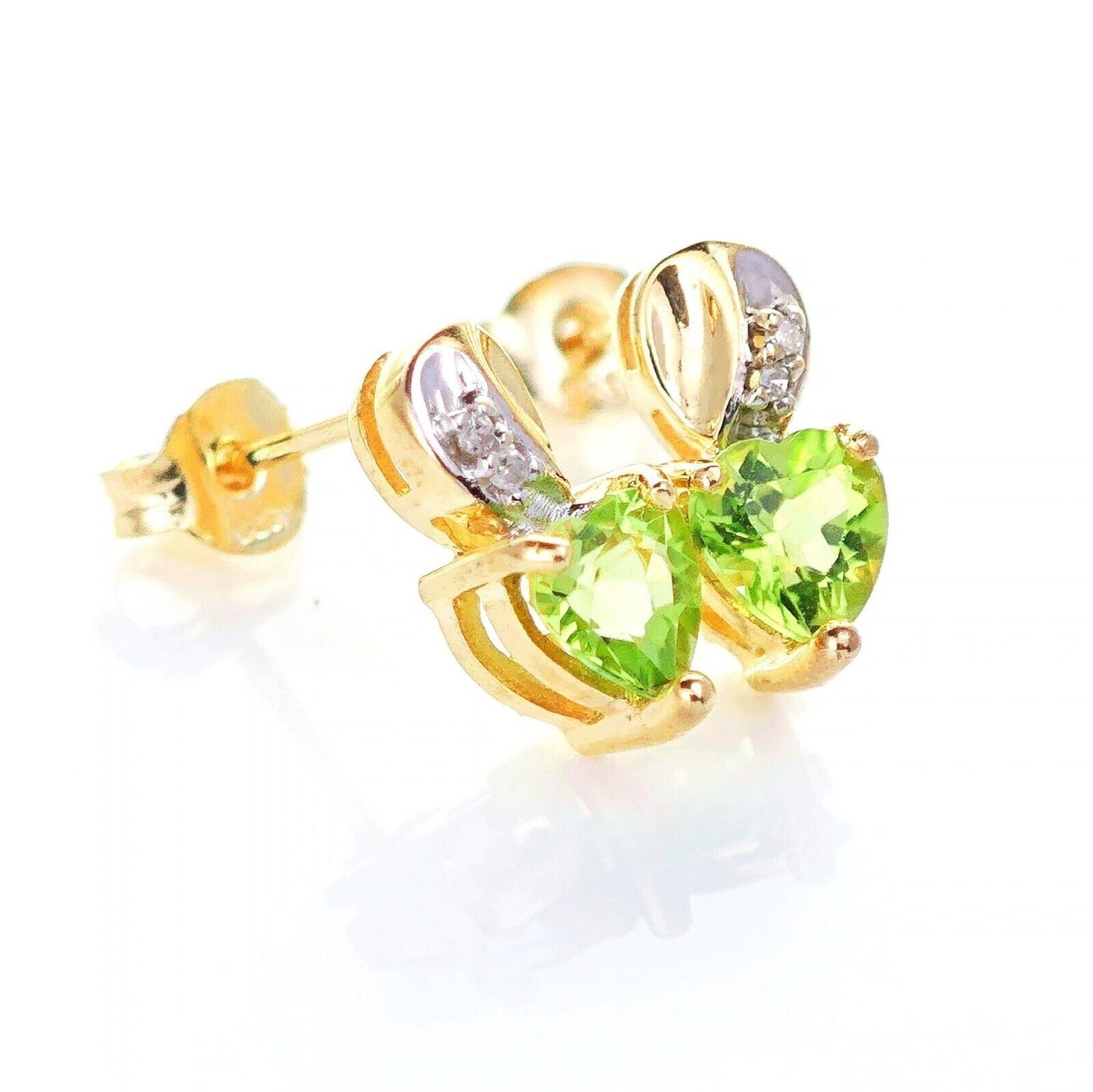 9ct Peridot  Diamond Earrings Gold Studs Natural Green Gemstones 1ct